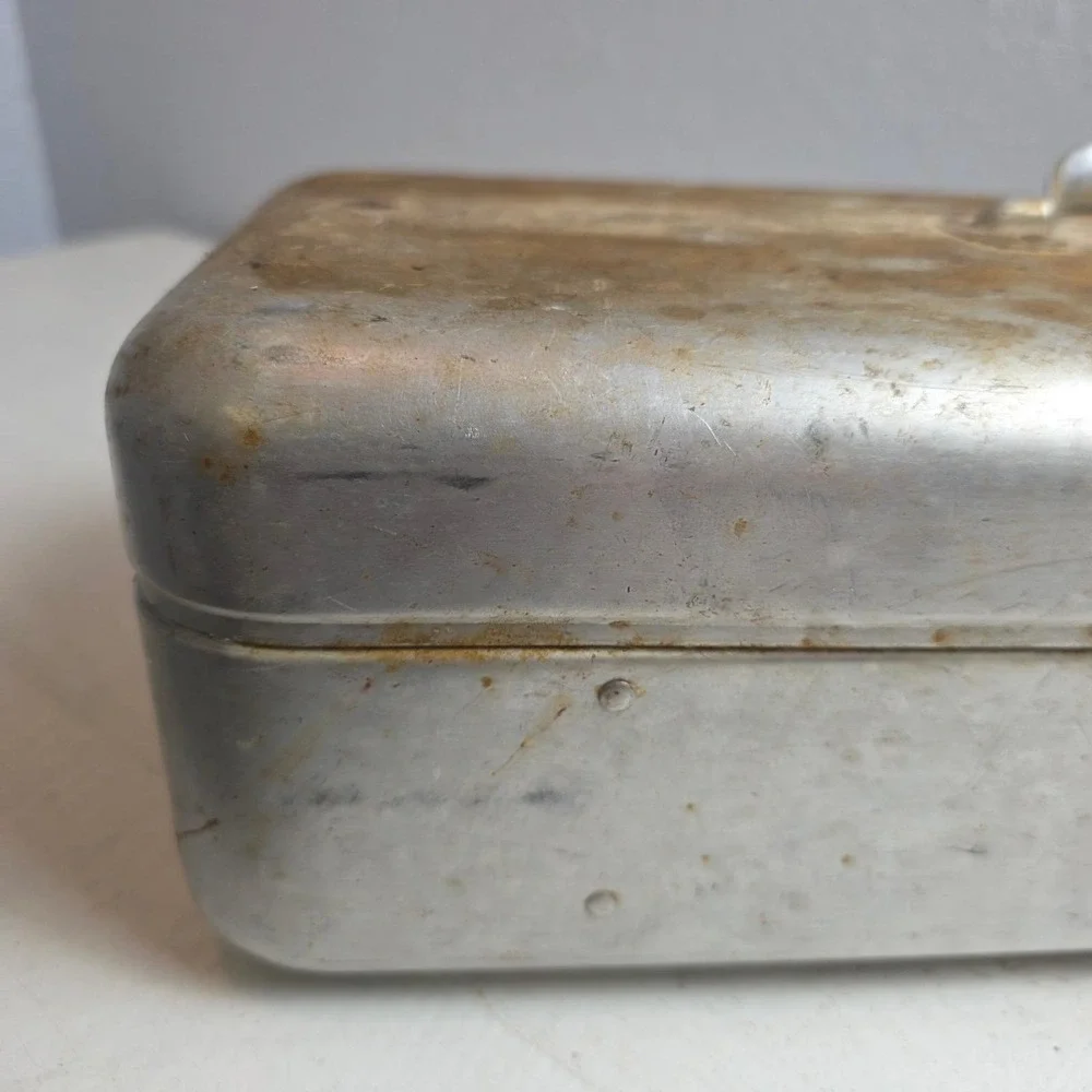 Vintage Aluminum‎ Toolbox Industrial Metal Storage Chest Rustic Patina Handle